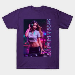 SYNTH CITY - SYNTHWAVE Girl DJ T-Shirt